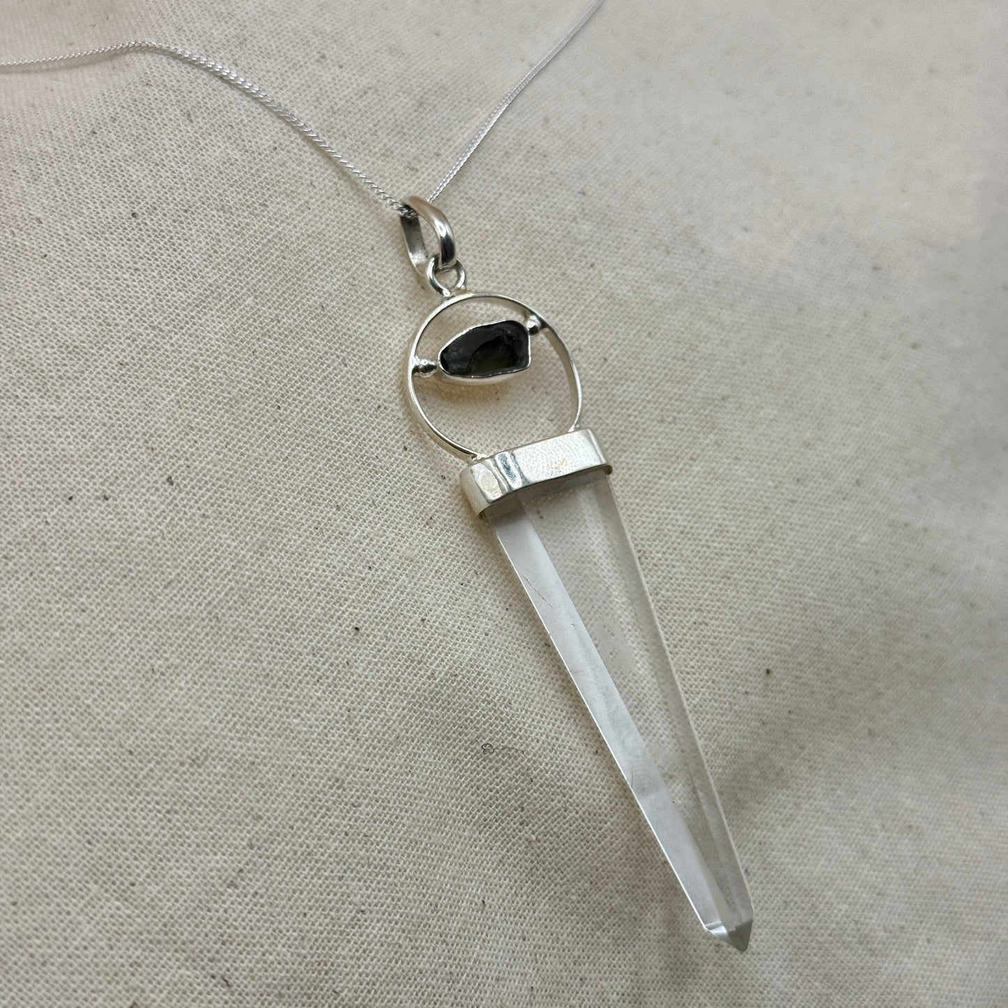 Moldavite & Clear Quartz Combination Necklace Sterling Silver | Transformation | Expansion| Growth