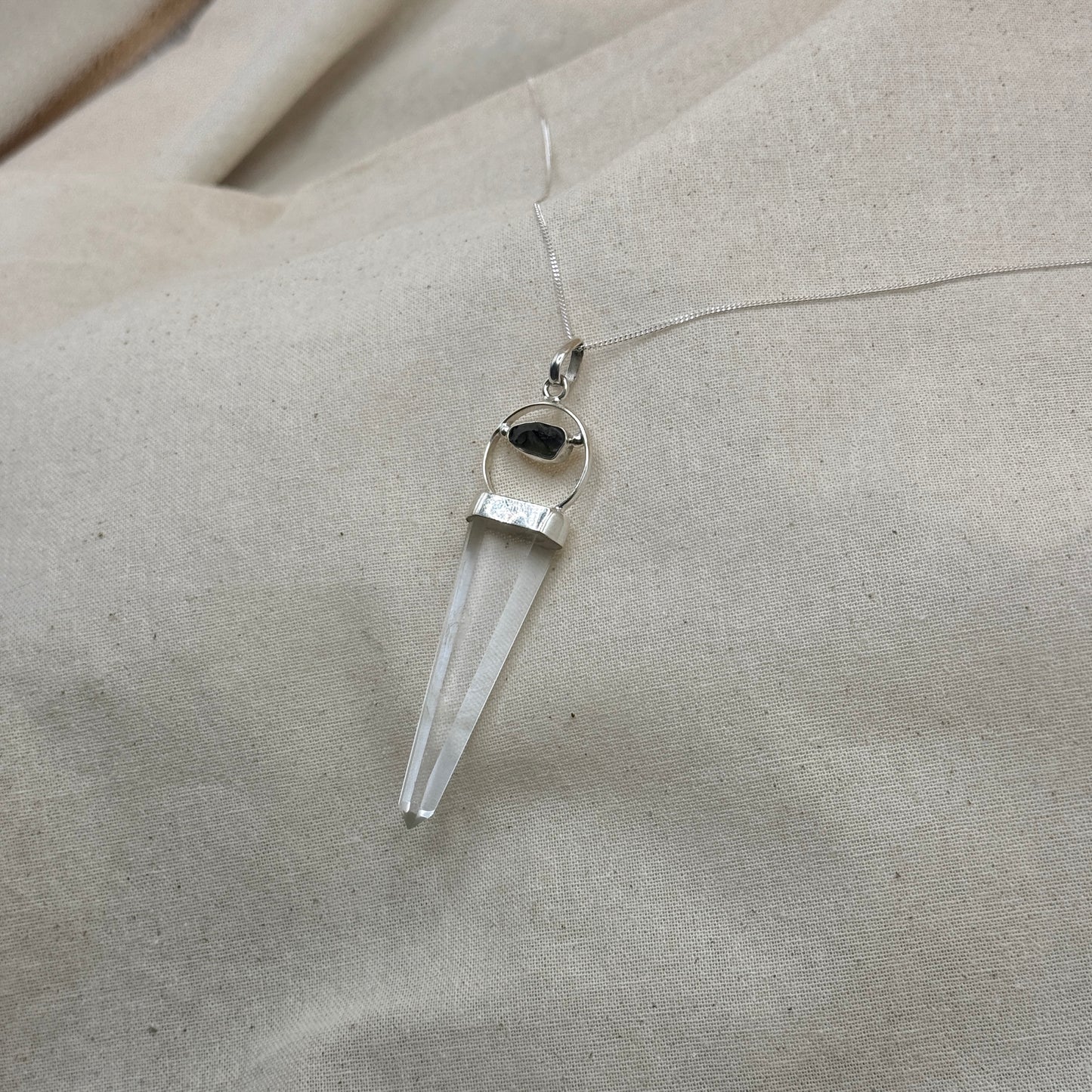 Moldavite & Clear Quartz Combination Necklace Sterling Silver | Transformation | Expansion| Growth