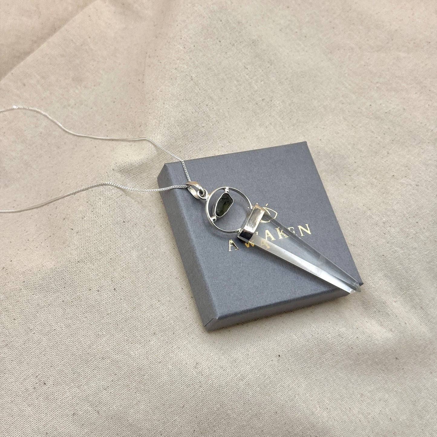 Moldavite & Clear Quartz Combination Necklace Sterling Silver | Transformation | Expansion| Growth