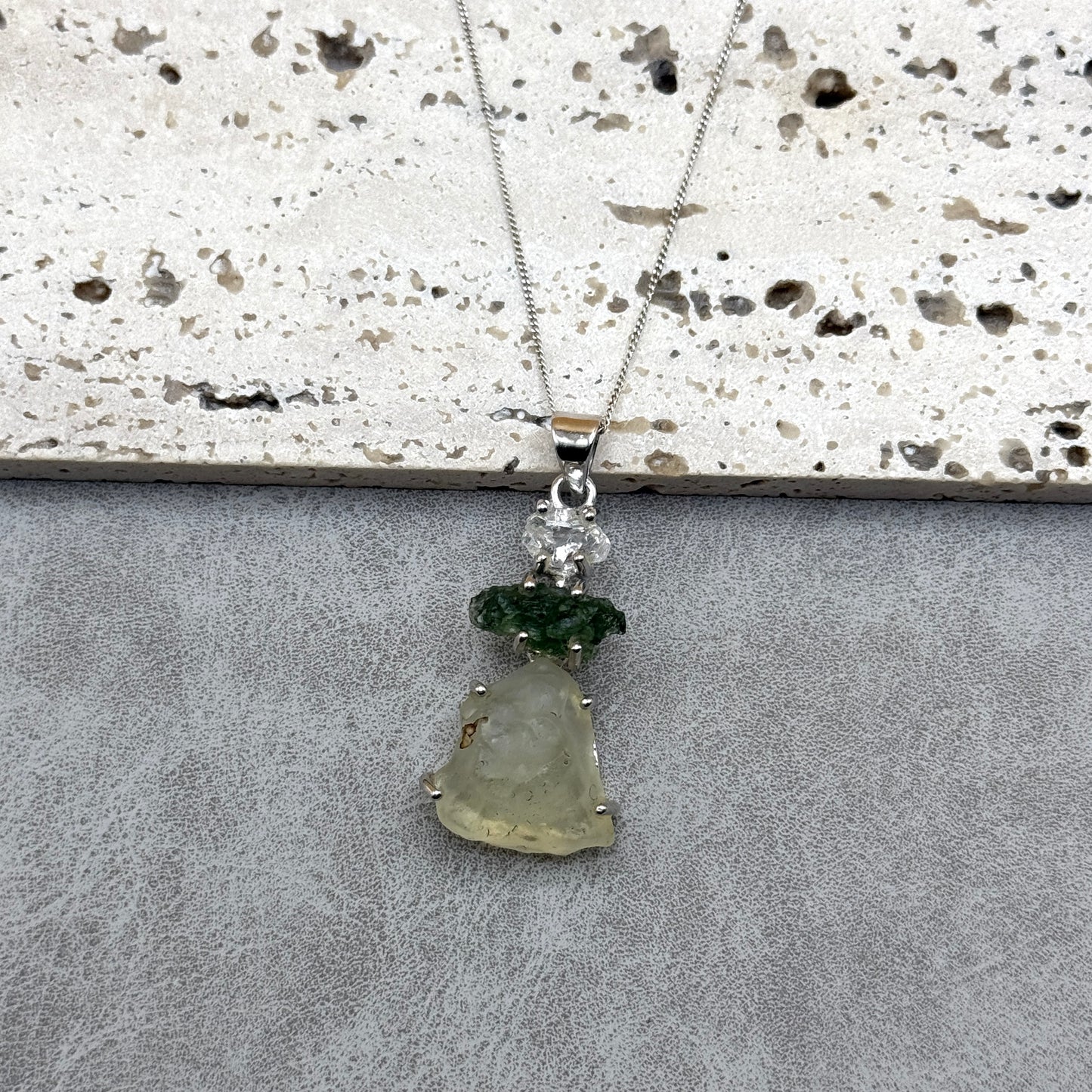 Moldavite, Herkimer Diamond & Libyan Necklace Sterling Silver (sign up to email for updates on our next release!)