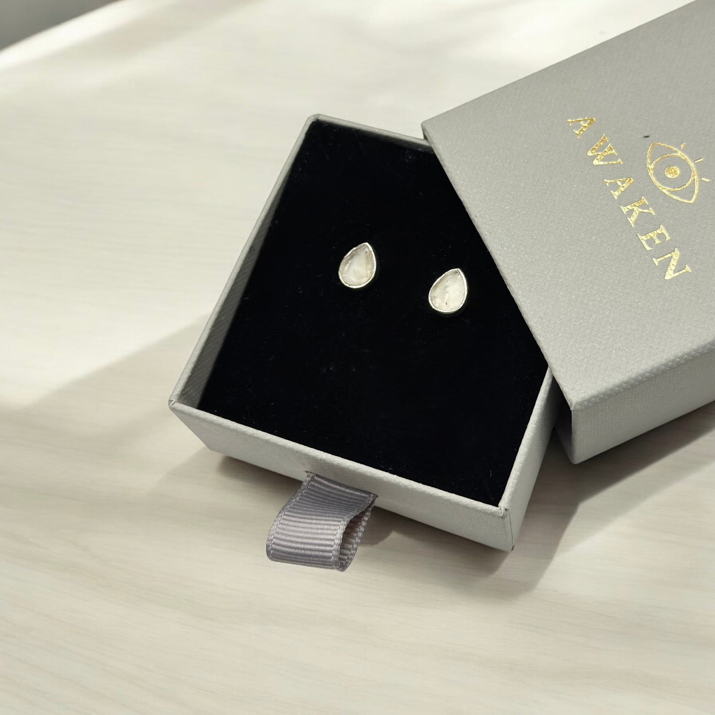 Sterling Silver 925 Libyan Desert Glass Pear Studs | TRANSFORMATION | ABUNDANCE | INSPIRATION