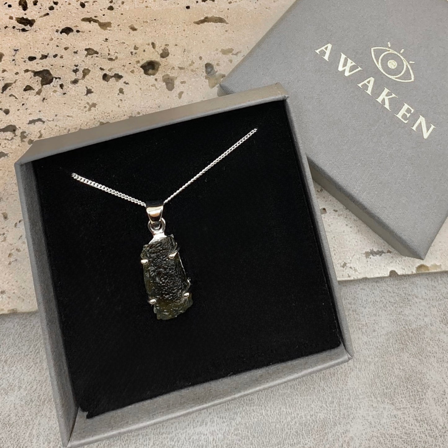 Moldavite Necklace Sterling Silver | TRANSFORMATIVE TEKTITE