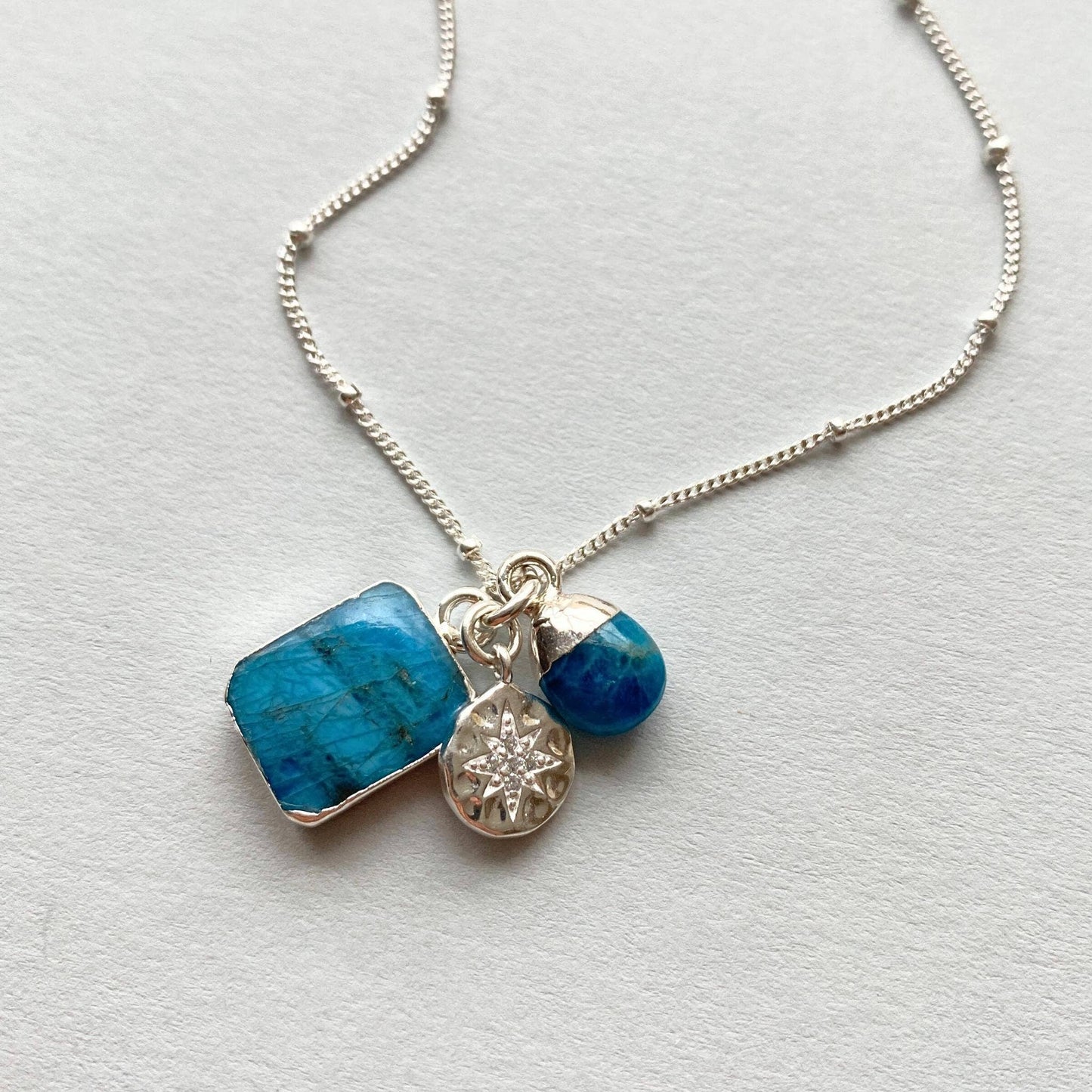 Blue Apatite Charm Triple Necklace | MOTIVATION | SUCCESS | GROWTH