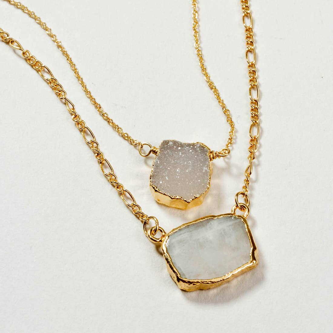 'Double trouble' Necklace Set - Druzy Quartz & Moonstone