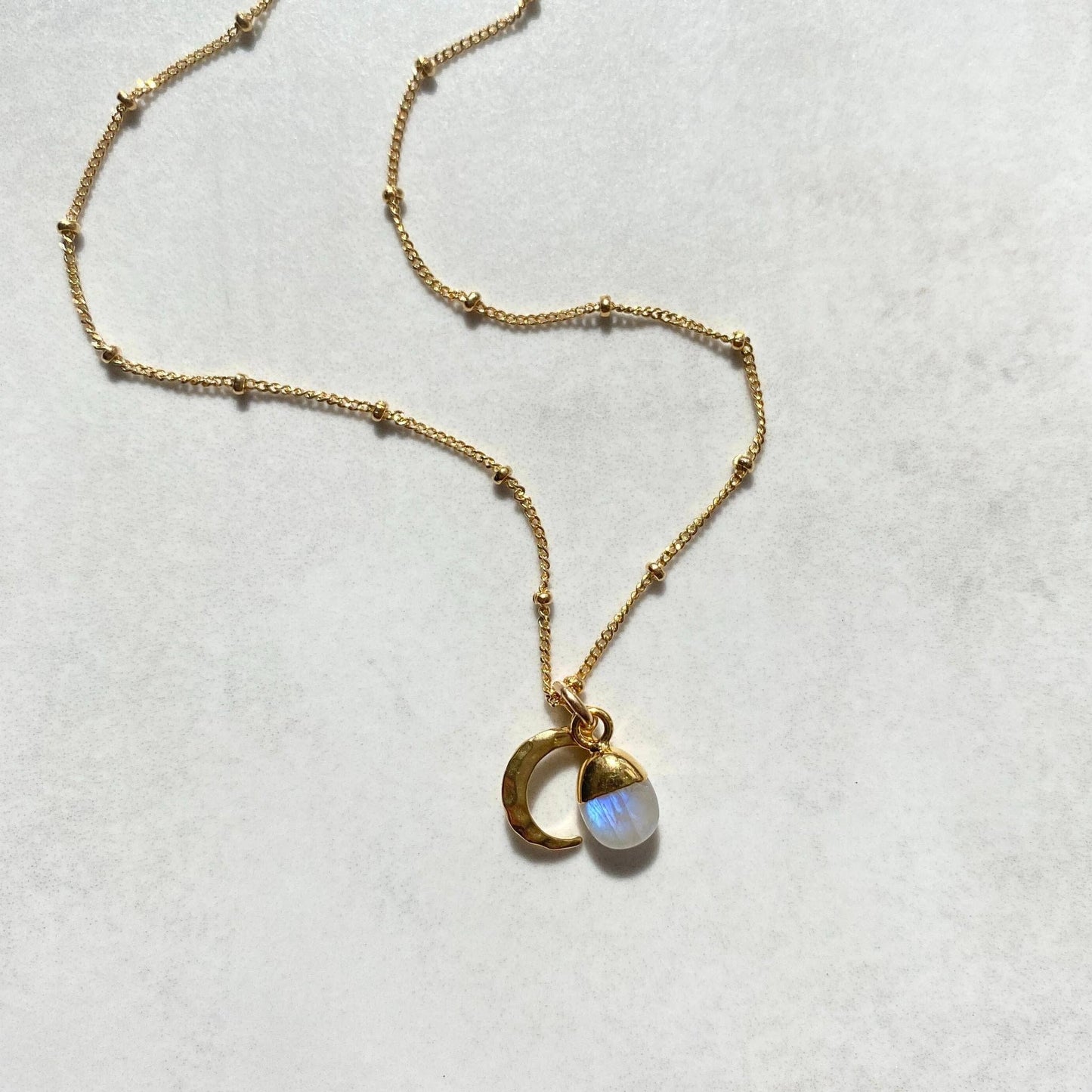 Moonstone Mini Charm Necklace 16"