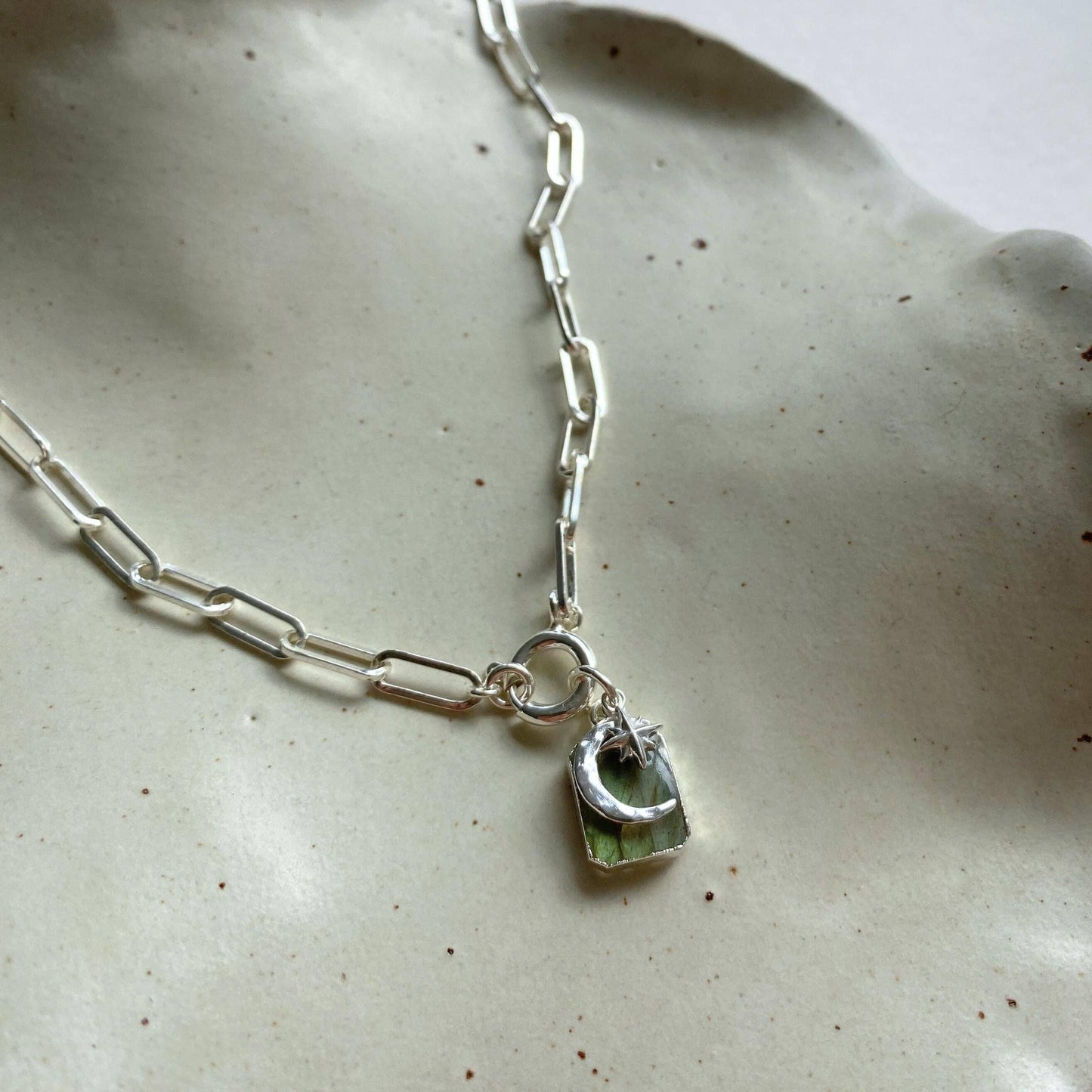 Labradorite Moon & Star Sterling Silver Chunky Chain Necklace