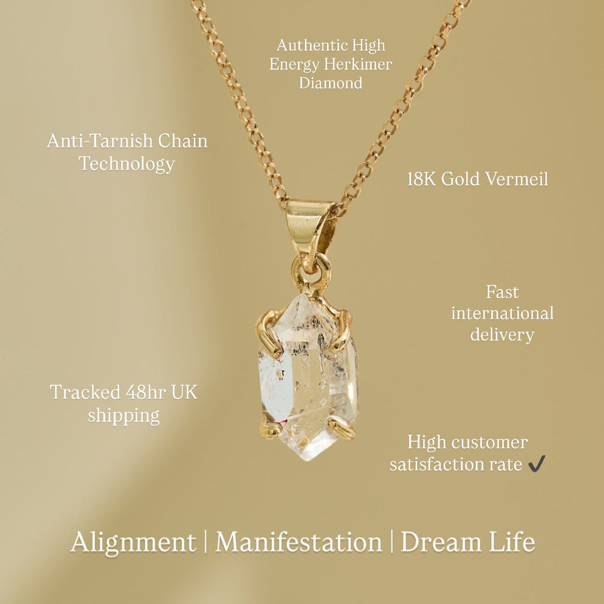 Gold Herkimer Diamond Necklace 'The Stone of Attunement'