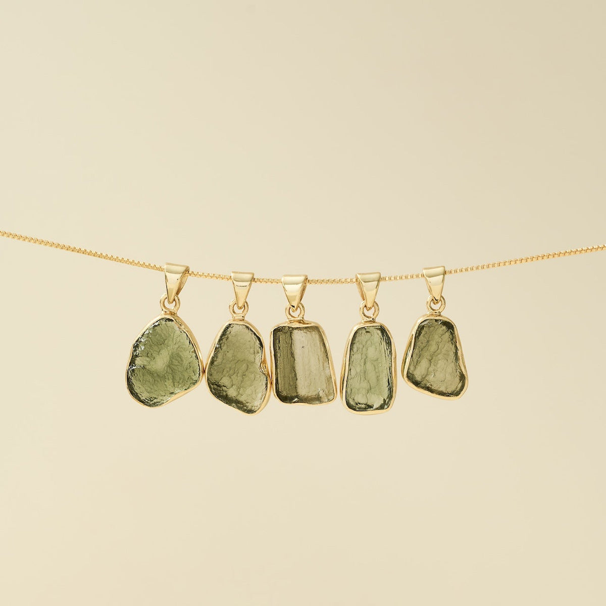 Gold Moldavite Necklace (Anti-tarnish vermeil gold box chain) | Transformation | Dream Life | Growth