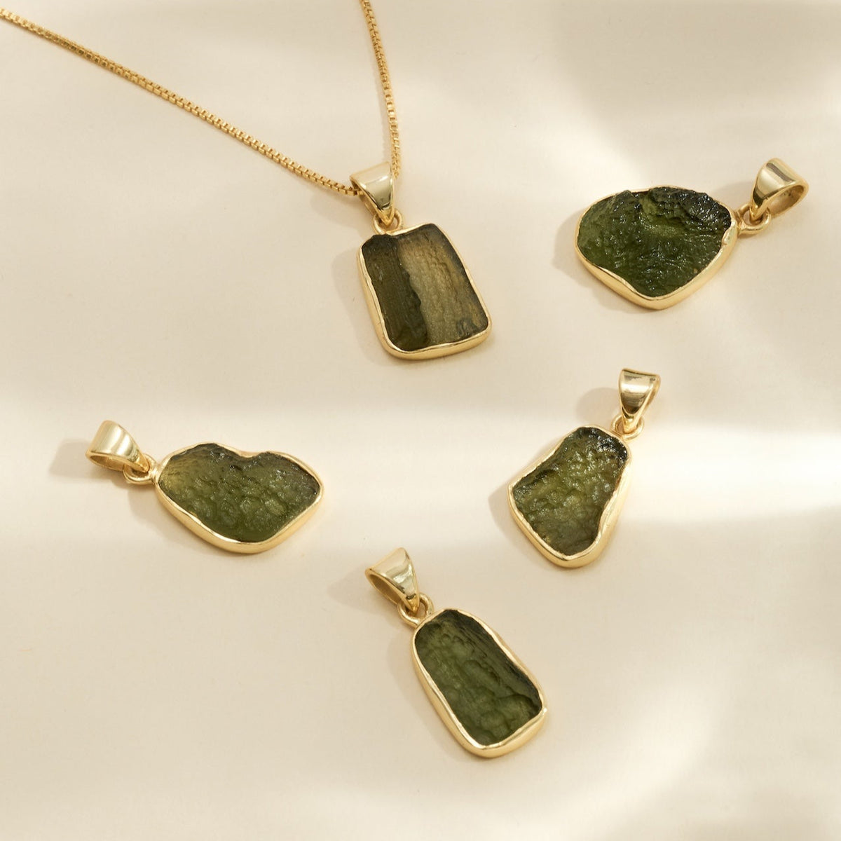 Gold Moldavite Necklace (Anti-tarnish vermeil gold box chain) | Transformation | Dream Life | Growth