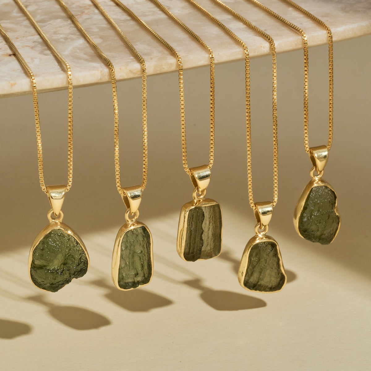 Gold Moldavite Necklace (Anti-tarnish vermeil gold box chain) | Transformation | Dream Life | Growth