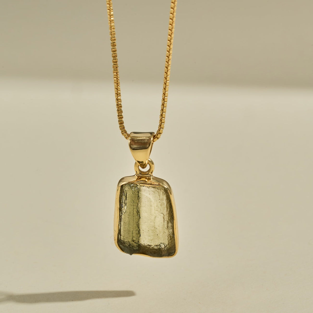 Gold Moldavite Necklace (Anti-tarnish vermeil gold box chain) | Transformation | Dream Life | Growth