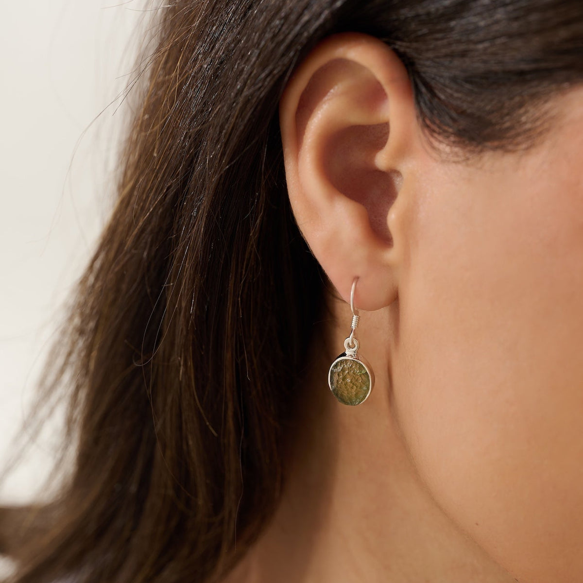 Moldavite Oval Sterling Silver Drop Earrings | TRANSFORMATIVE TEKTITE