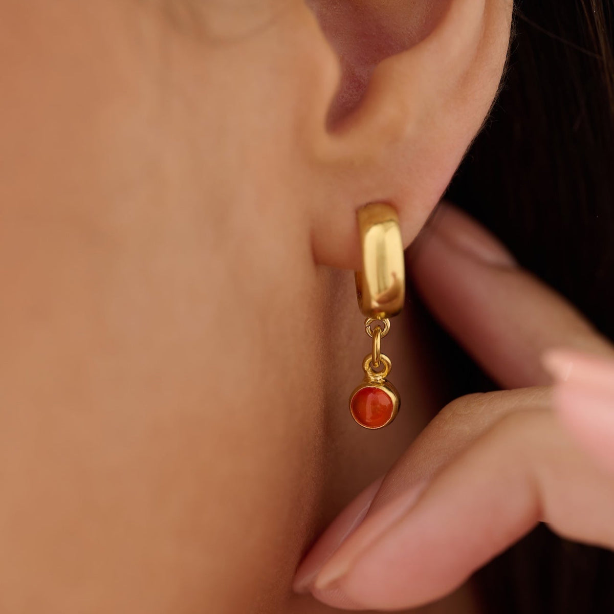 The 'Sunburst' Gold Carnelian Hoops