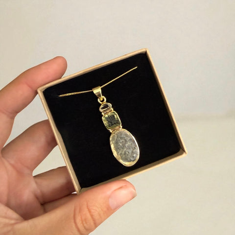 PRE-ORDER Moldavite, Herkimer Diamond & Libyan Necklace Gold