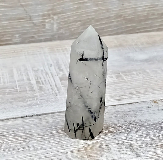 Black Tourmaline in Quartz Generator Tower Point "The YIN YANG crystal"