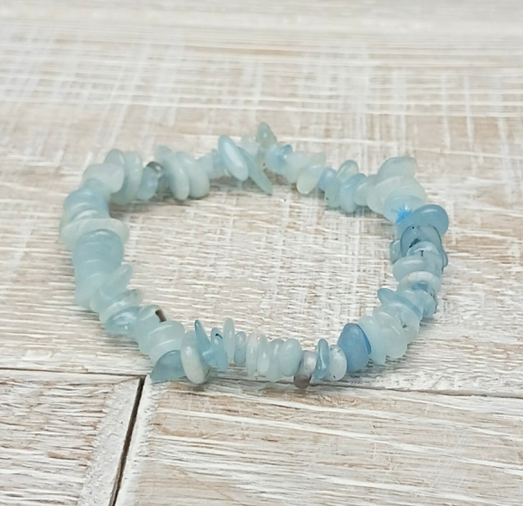 AA Grade Aquamarine Chip Bracelet "TRUTH + WISDOM"