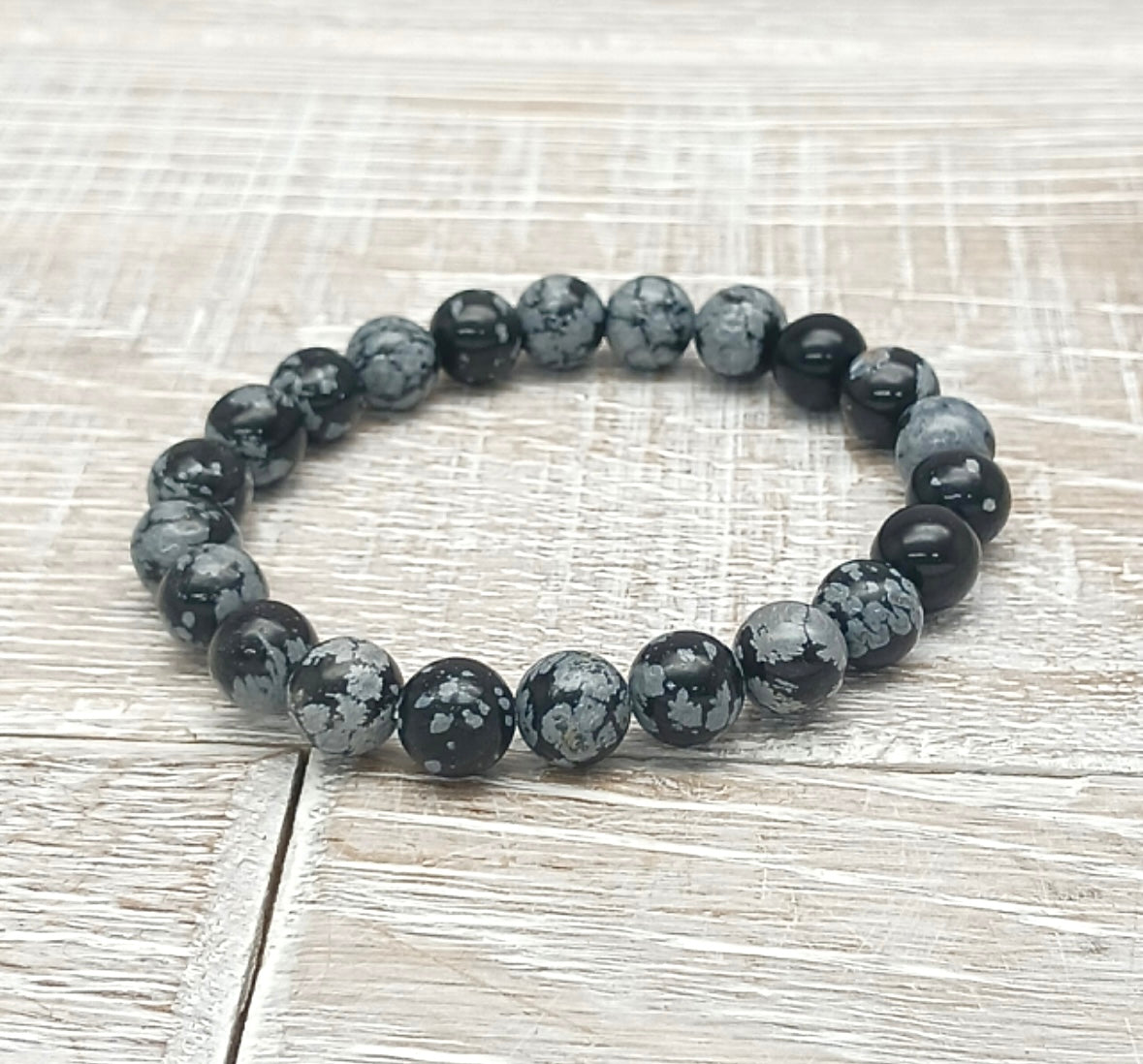 Snowflake Obsidian Bead Bracelet "NO BAD ENERGY"