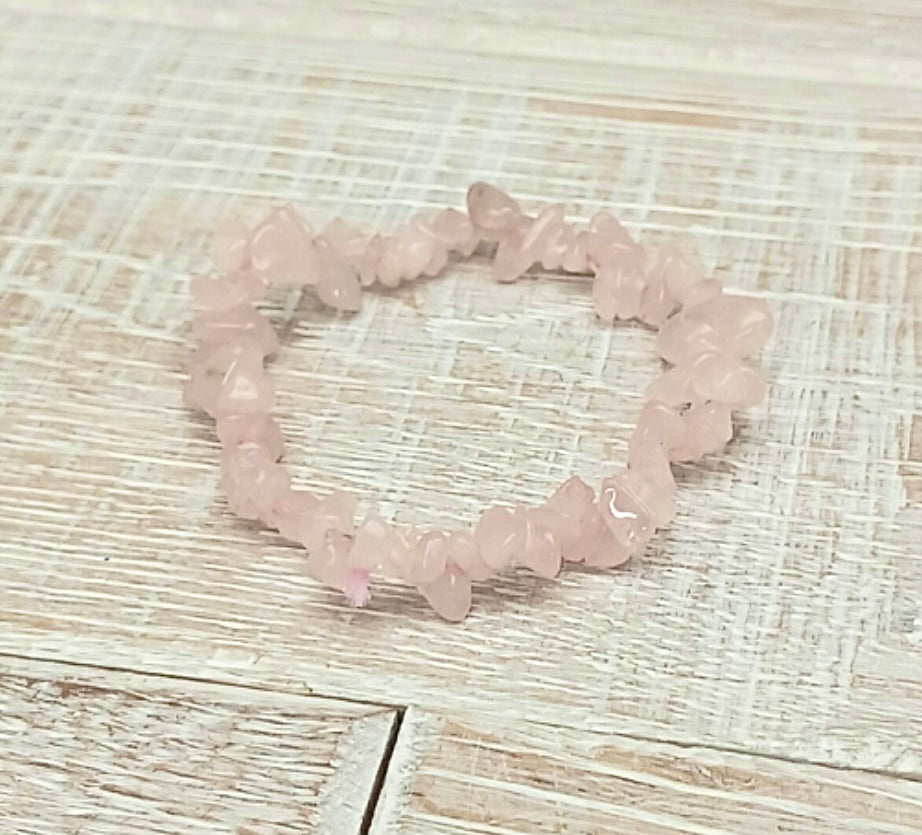 Rose Quartz Chip Bracelet "LOVED UP"