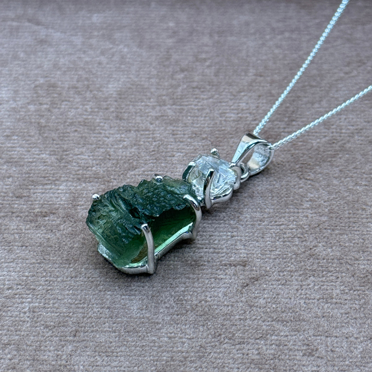 Moldavite & Herkimer Diamond Necklace | Transformation | Manifestation | Ascension