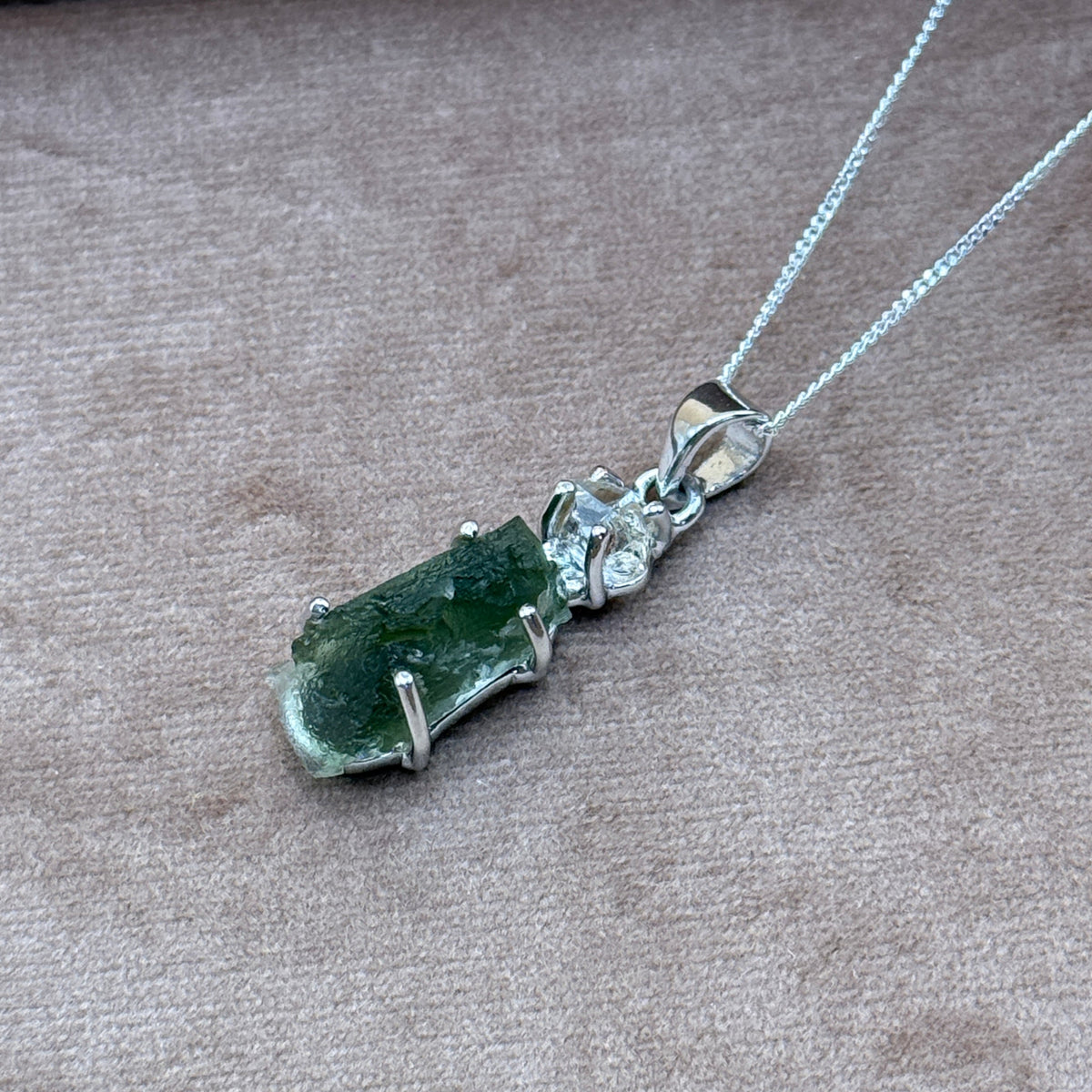 Moldavite & Herkimer Diamond Necklace | Transformation | Manifestation | Ascension