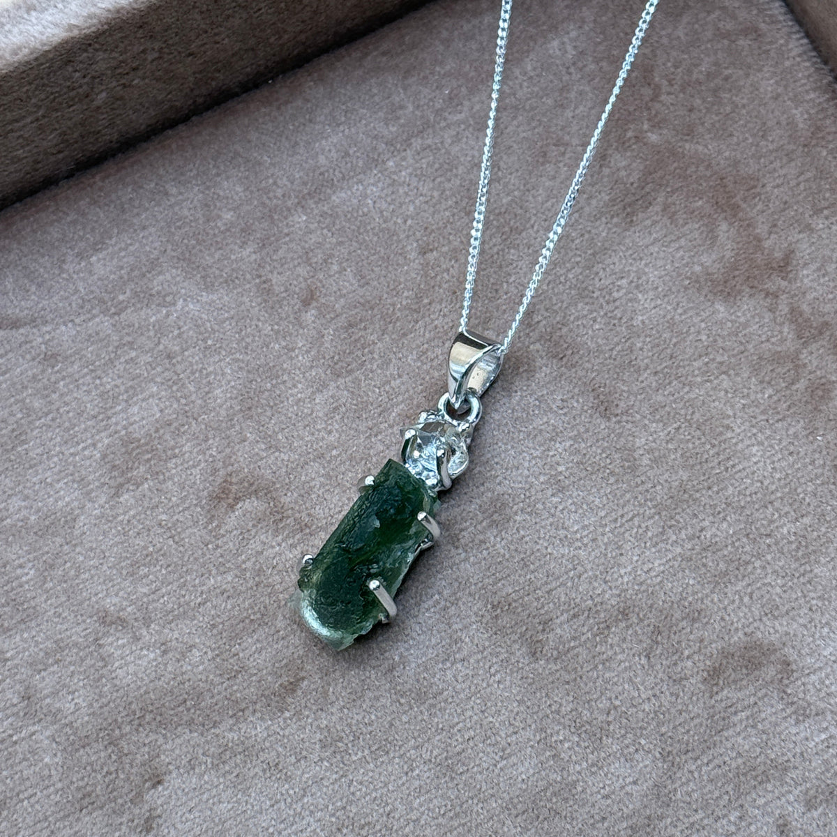 Moldavite & Herkimer Diamond Necklace | Transformation | Manifestation | Ascension