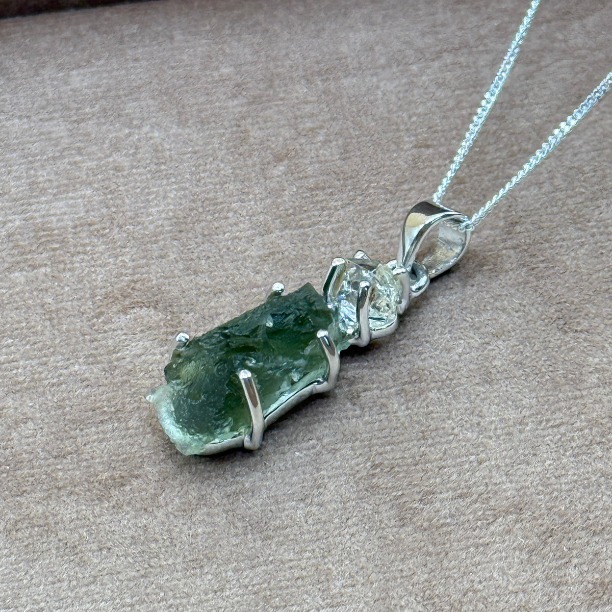 Moldavite & Herkimer Diamond Necklace | Transformation | Manifestation | Ascension