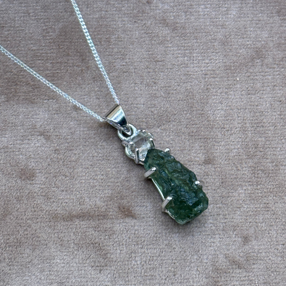 Moldavite & Herkimer Diamond Necklace | Transformation | Manifestation | Ascension