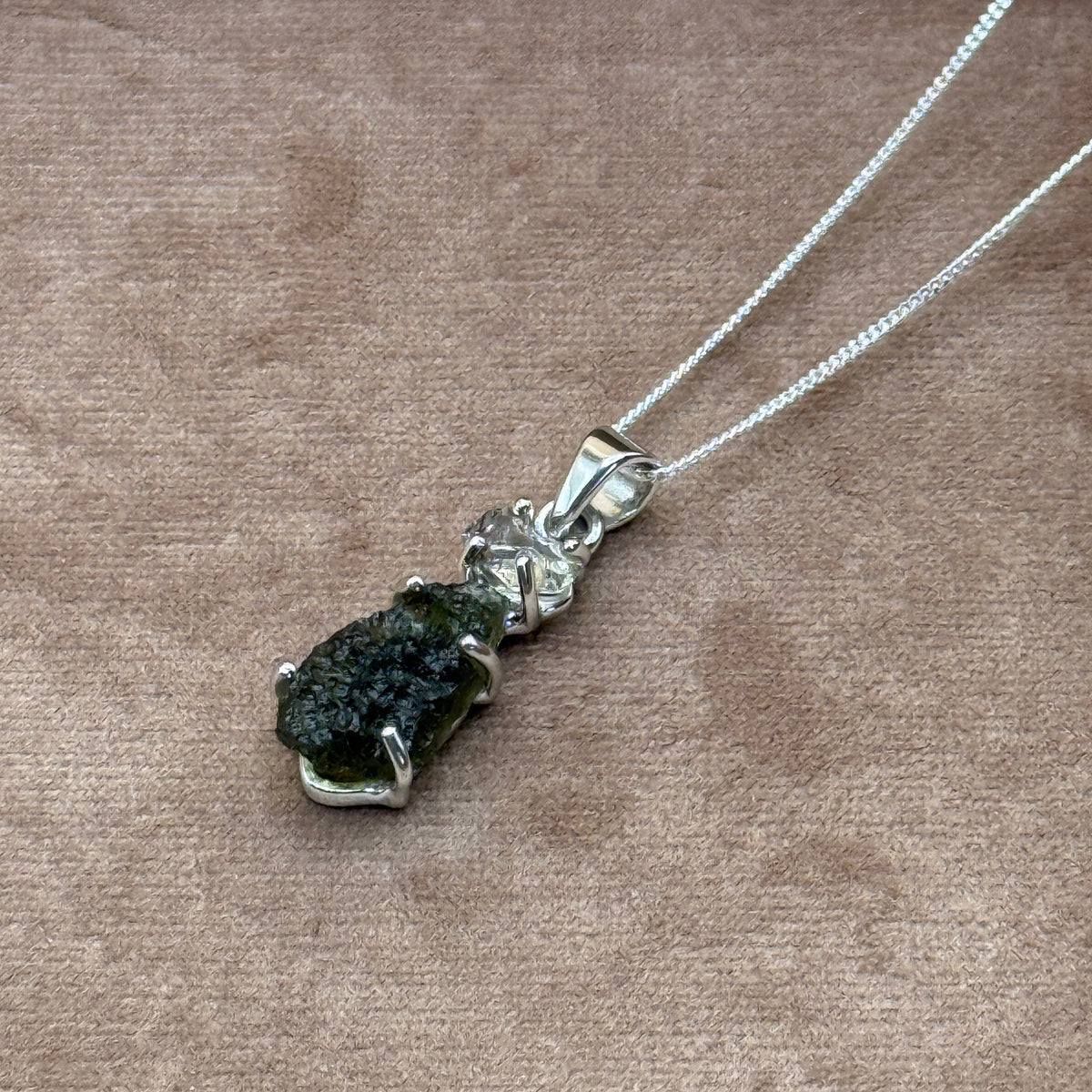 Moldavite & Herkimer Diamond Necklace | Transformation | Manifestation | Ascension