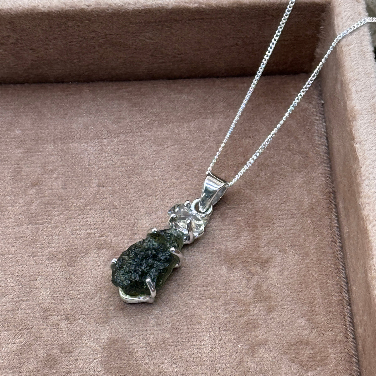 Moldavite & Herkimer Diamond Necklace | Transformation | Manifestation | Ascension