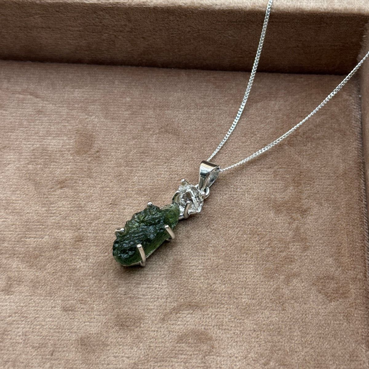 Moldavite & Herkimer Diamond Necklace | Transformation | Manifestation | Ascension