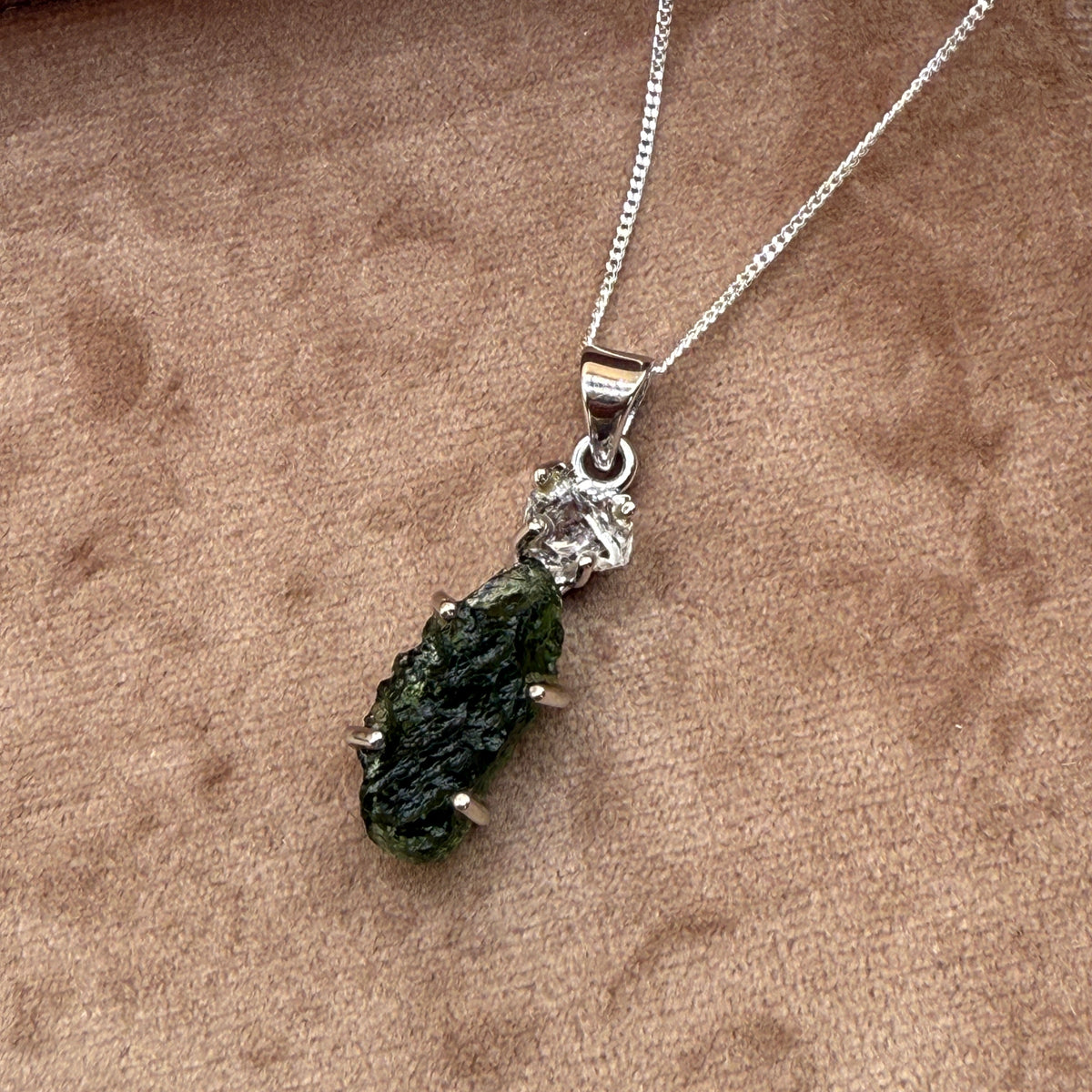 Moldavite & Herkimer Diamond Necklace | Transformation | Manifestation | Ascension