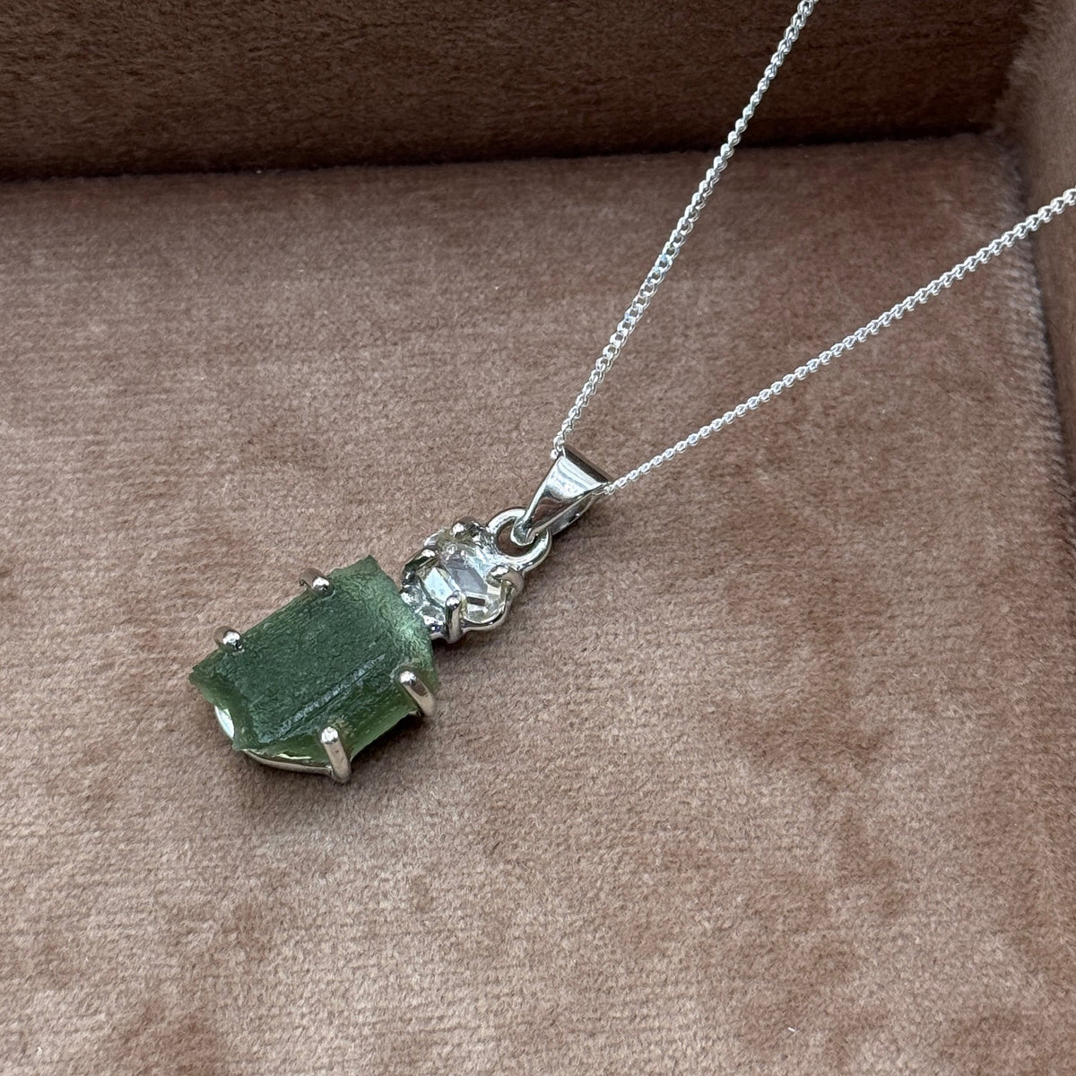 Moldavite & Herkimer Diamond Necklace | Transformation | Manifestation | Ascension
