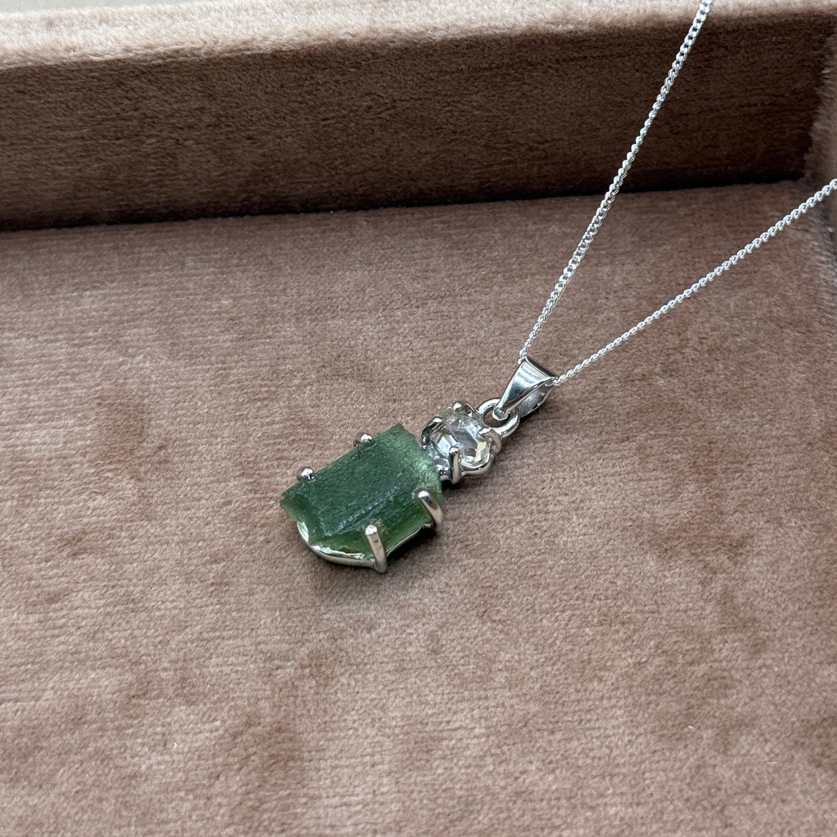 Moldavite & Herkimer Diamond Necklace | Transformation | Manifestation | Ascension