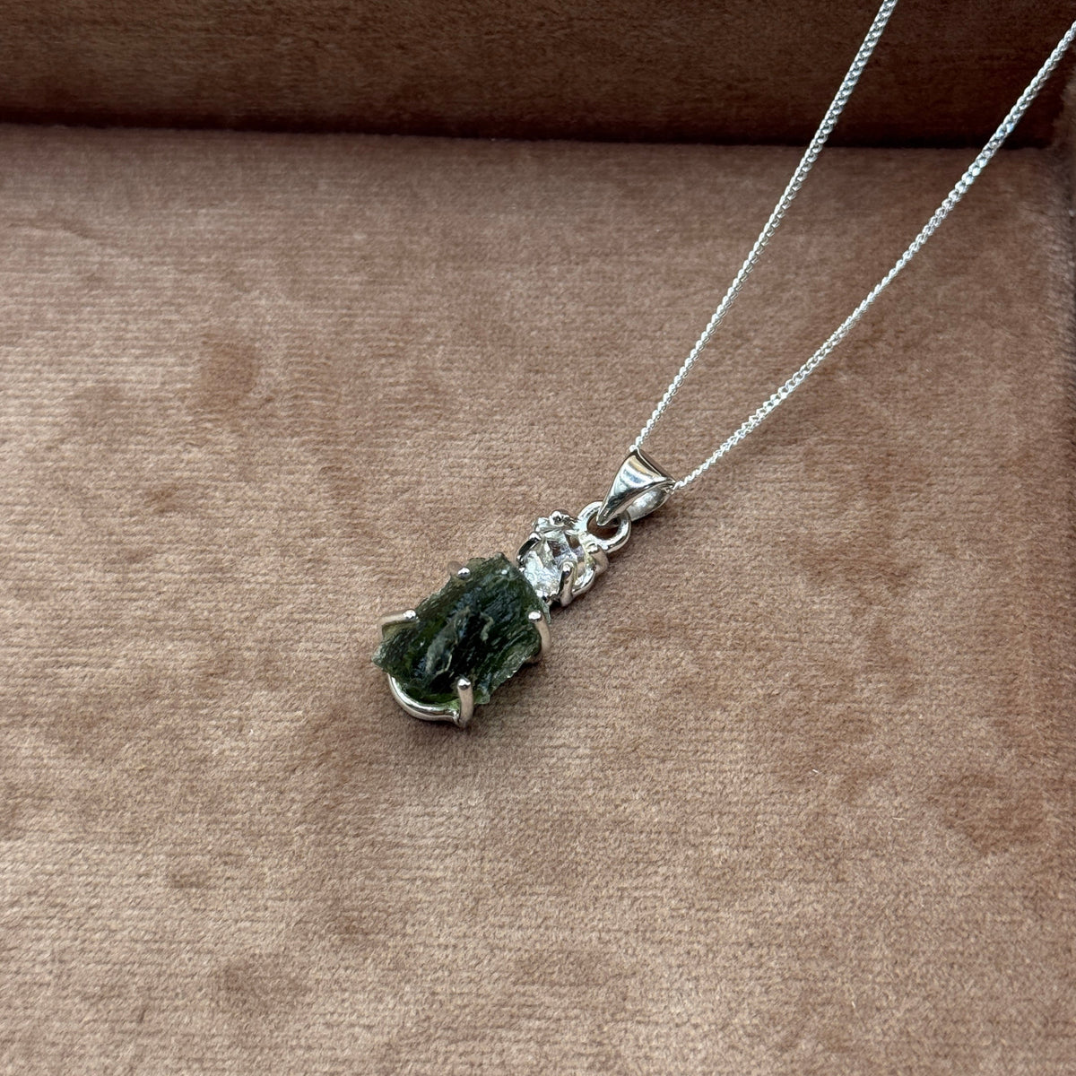 Moldavite & Herkimer Diamond Necklace | Transformation | Manifestation | Ascension