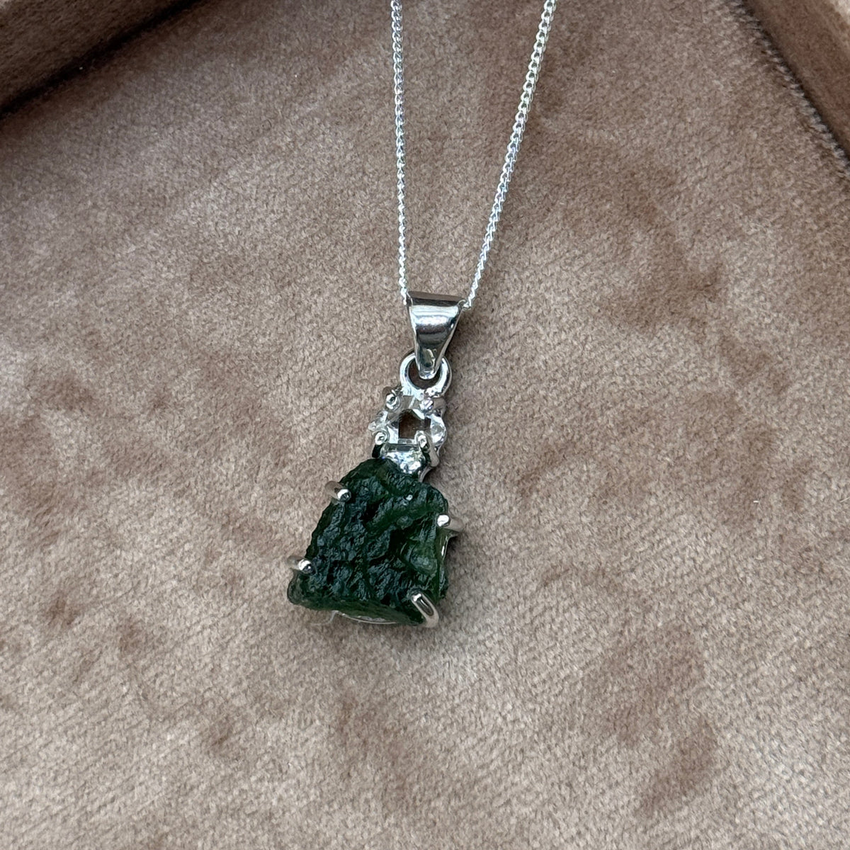 Moldavite & Herkimer Diamond Necklace | Transformation | Manifestation | Ascension