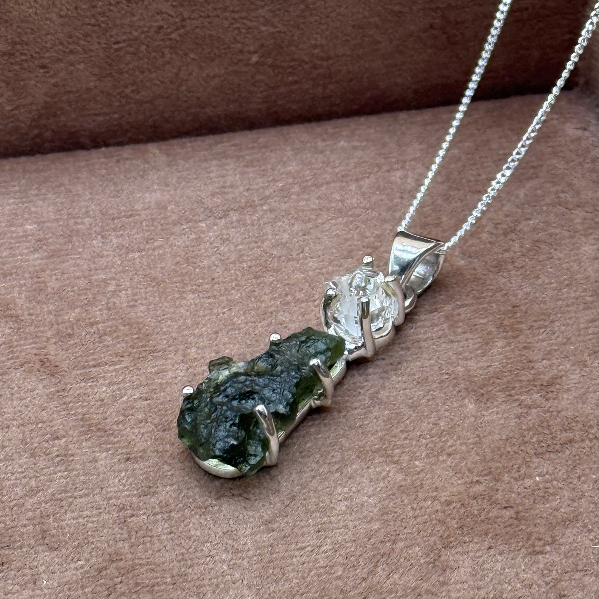 Moldavite & Herkimer Diamond Necklace | Transformation | Manifestation | Ascension