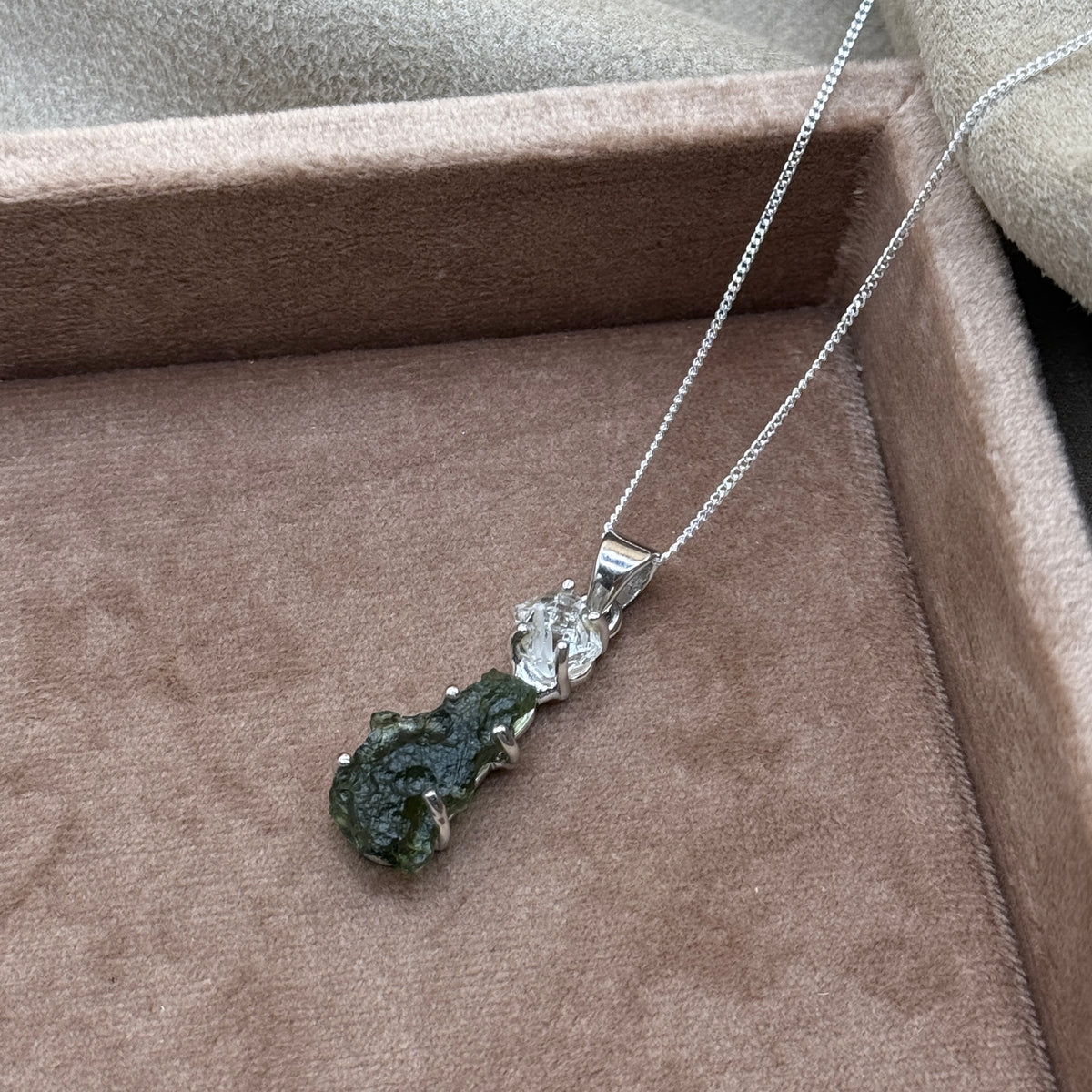 Moldavite & Herkimer Diamond Necklace | Transformation | Manifestation | Ascension