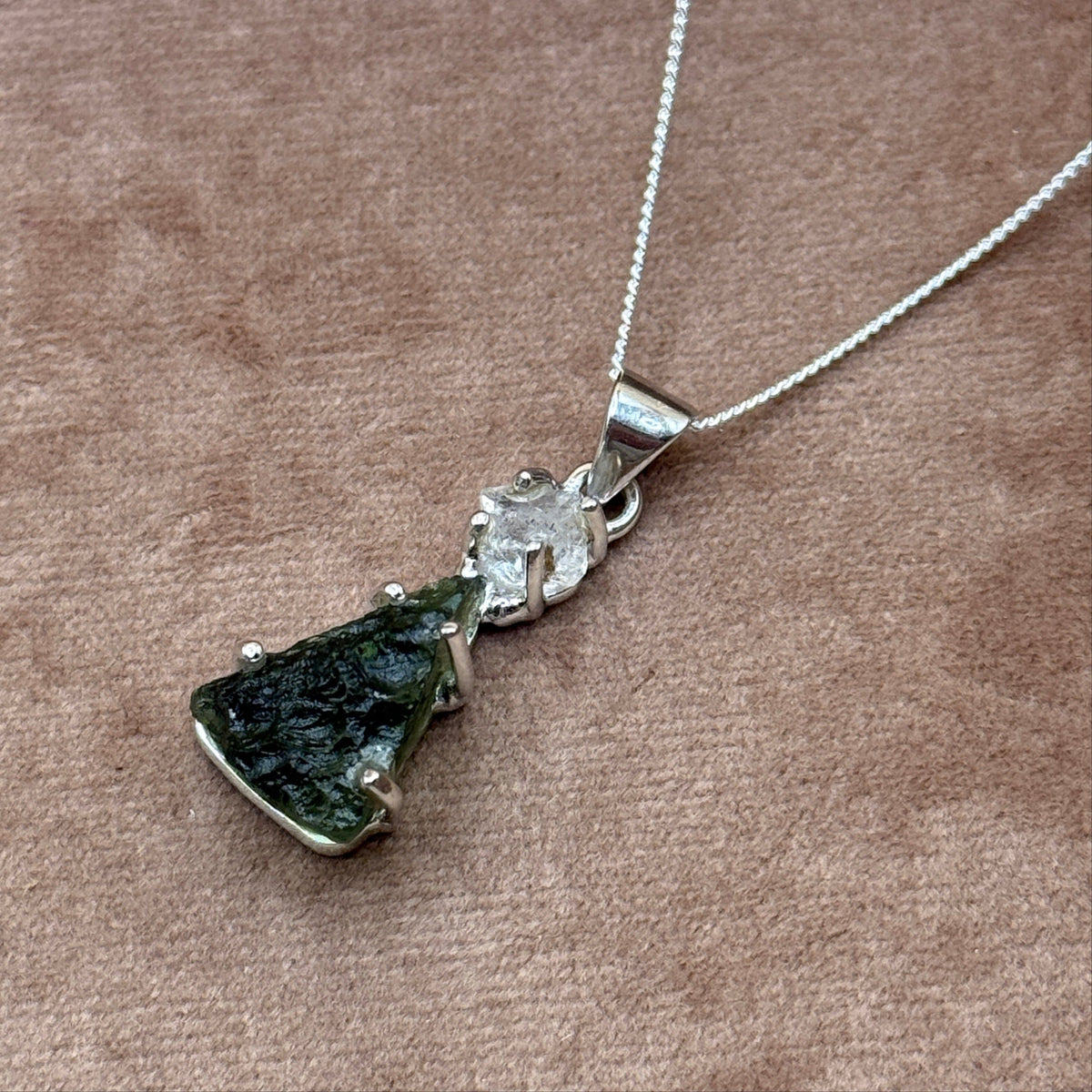 Moldavite & Herkimer Diamond Necklace | Transformation | Manifestation | Ascension
