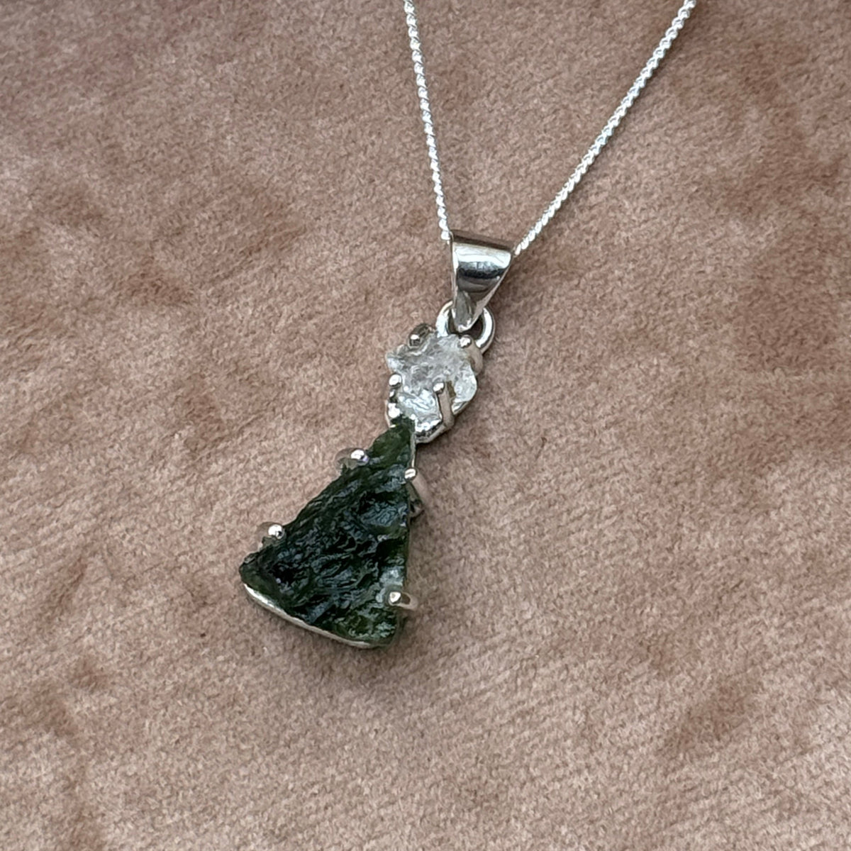 Moldavite & Herkimer Diamond Necklace | Transformation | Manifestation | Ascension
