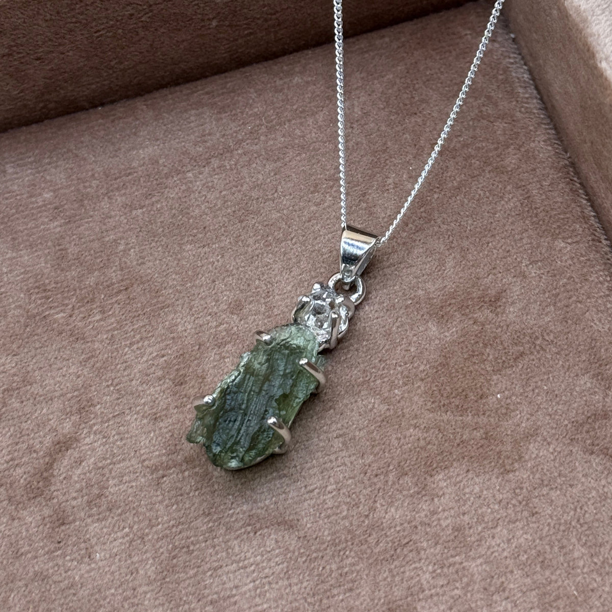 Moldavite & Herkimer Diamond Necklace | Transformation | Manifestation | Ascension