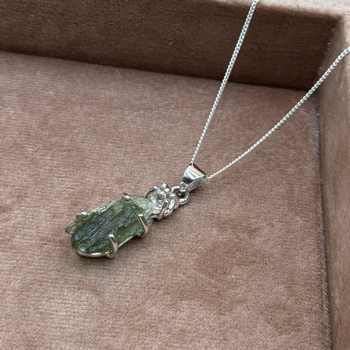 Moldavite & Herkimer Diamond Necklace | Transformation | Manifestation | Ascension