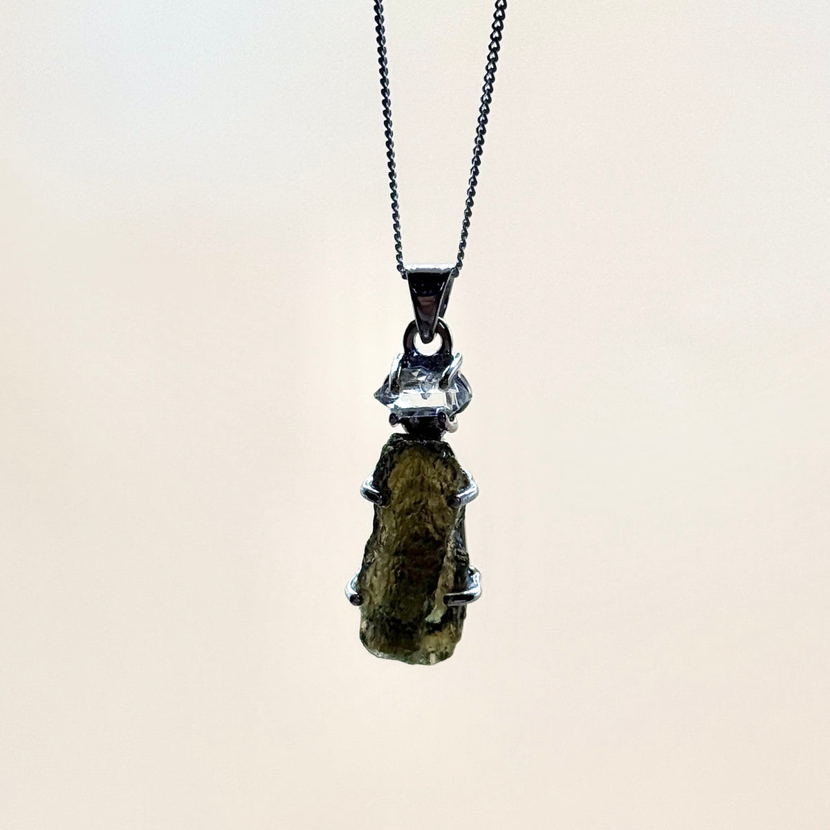 Moldavite & Herkimer Diamond Necklace | Transformation | Manifestation | Ascension