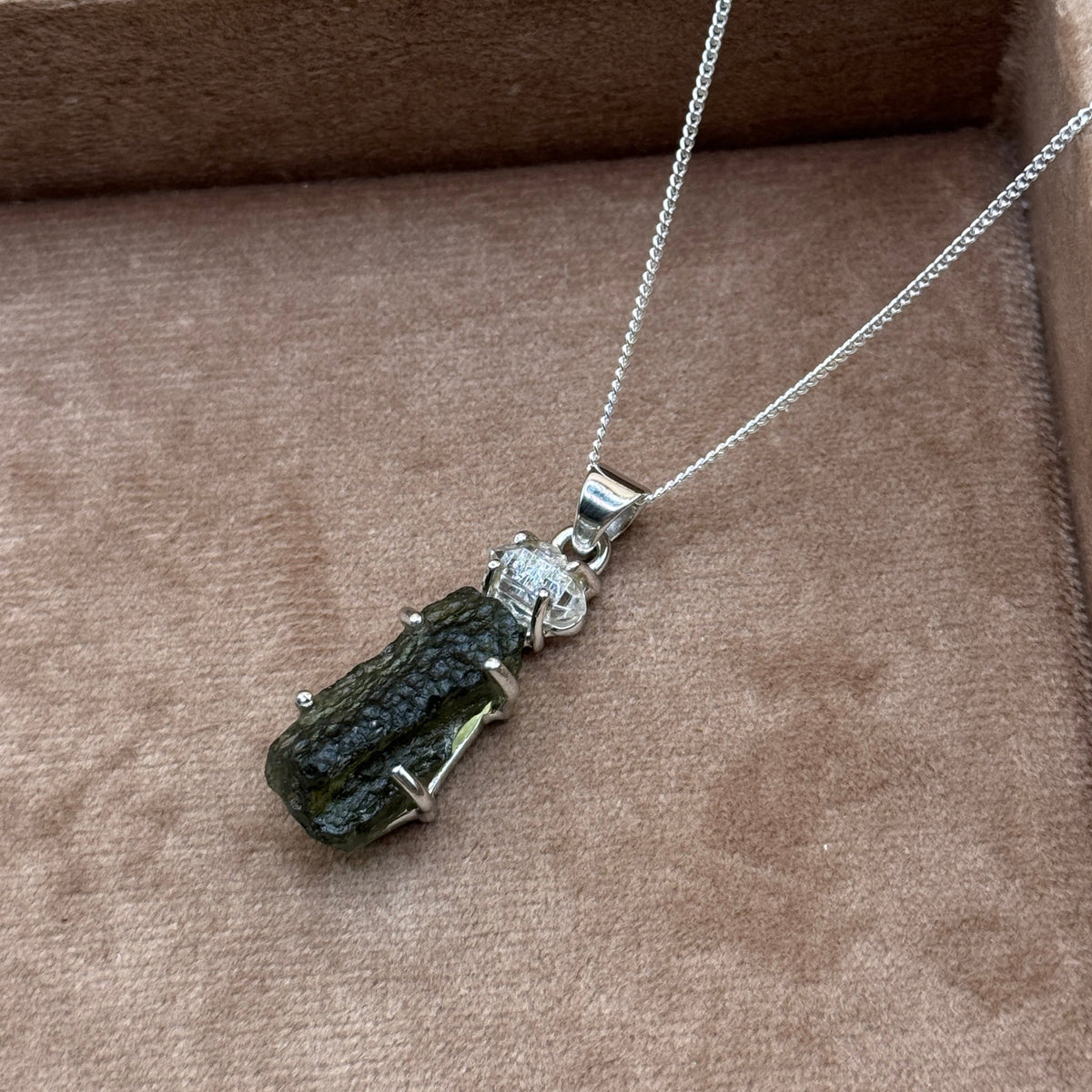 Moldavite & Herkimer Diamond Necklace | Transformation | Manifestation | Ascension