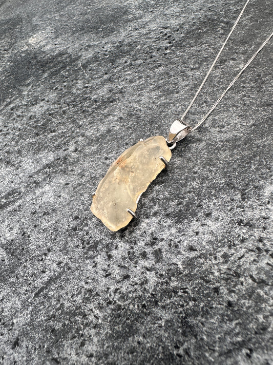 Sterling Silver 925 Libyan Desert Glass Claw Necklace | TRANSFORMATION | ABUNDANCE | INSPIRATION