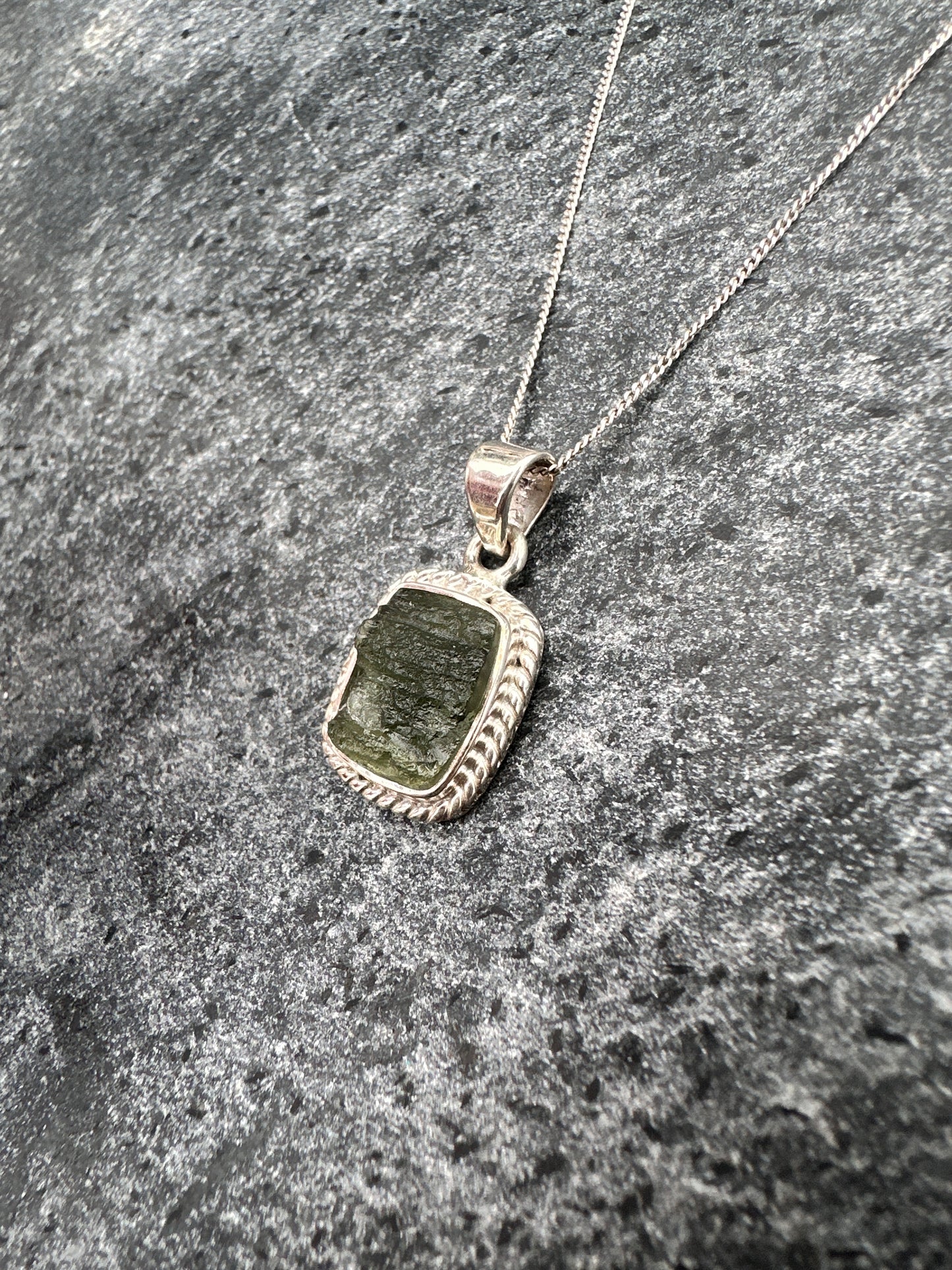 Moldavite Necklace Sterling Silver | TRANSFORMATIVE TEKTITE