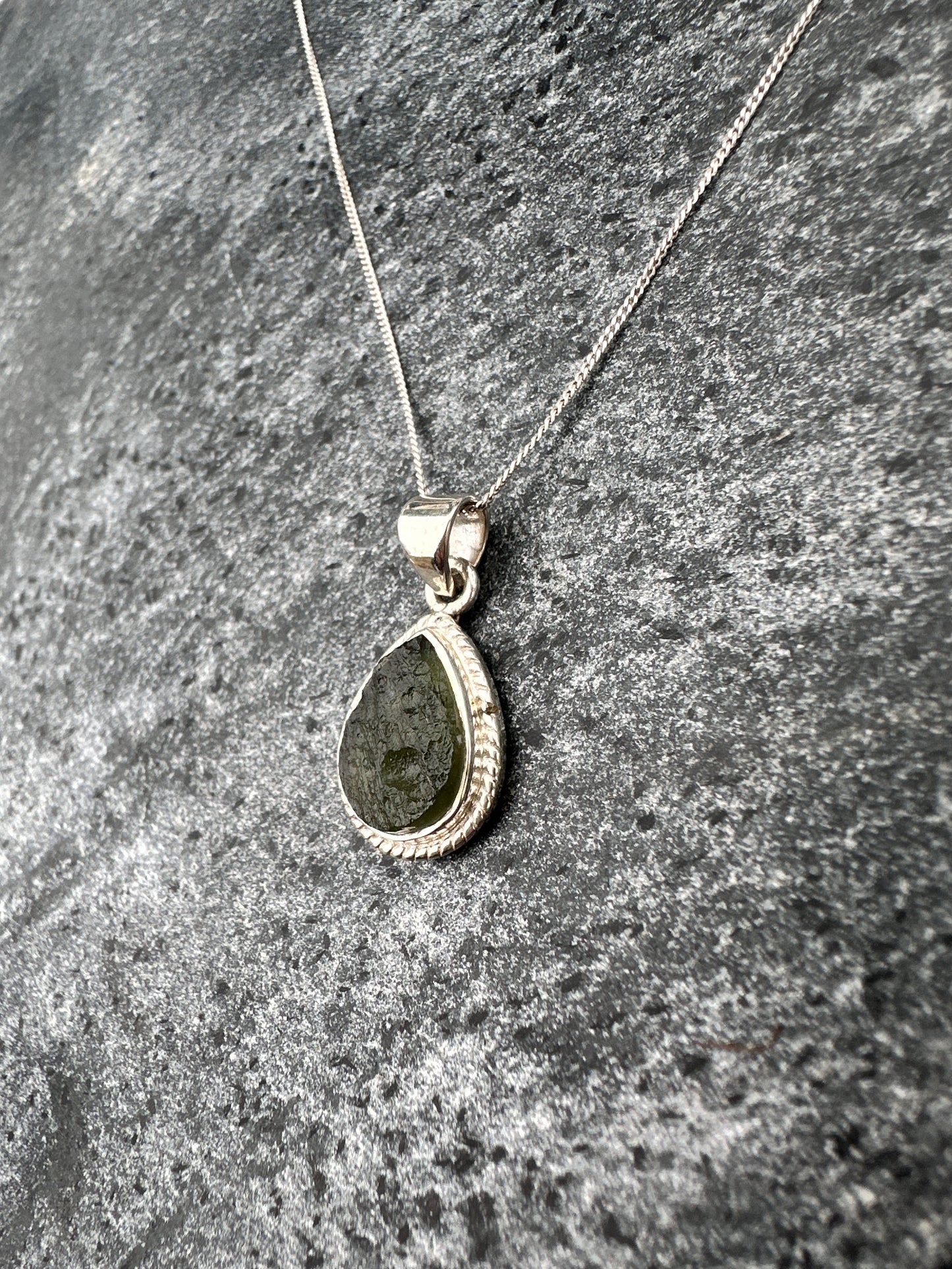 Moldavite Necklace Sterling Silver | TRANSFORMATIVE TEKTITE