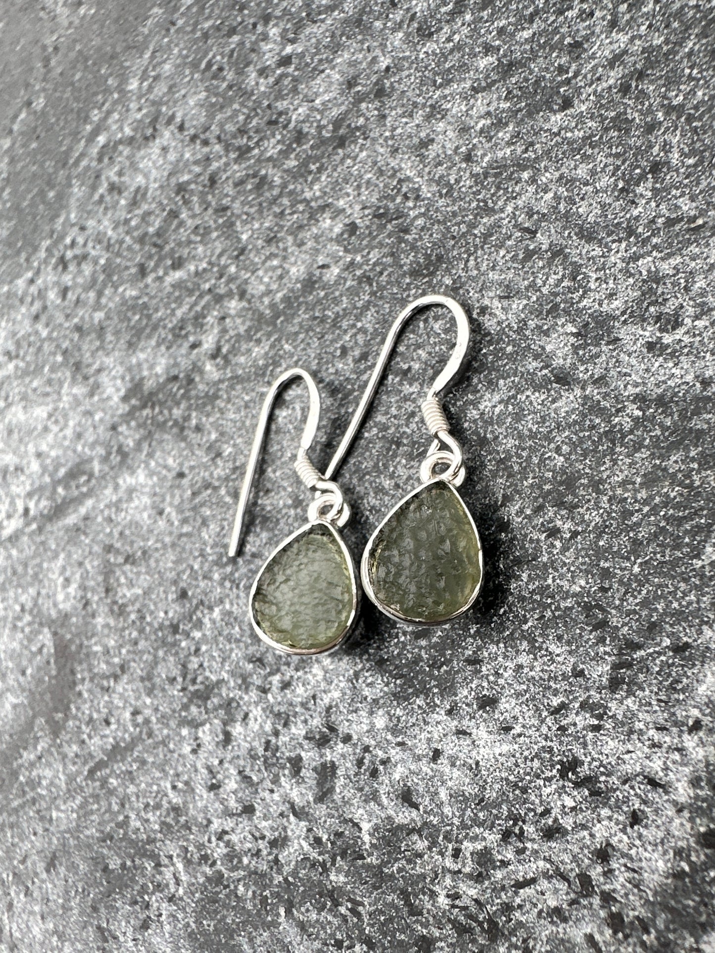 Moldavite Sterling Silver Pear Drop Earrings | TRANSFORMATIVE TEKTITE