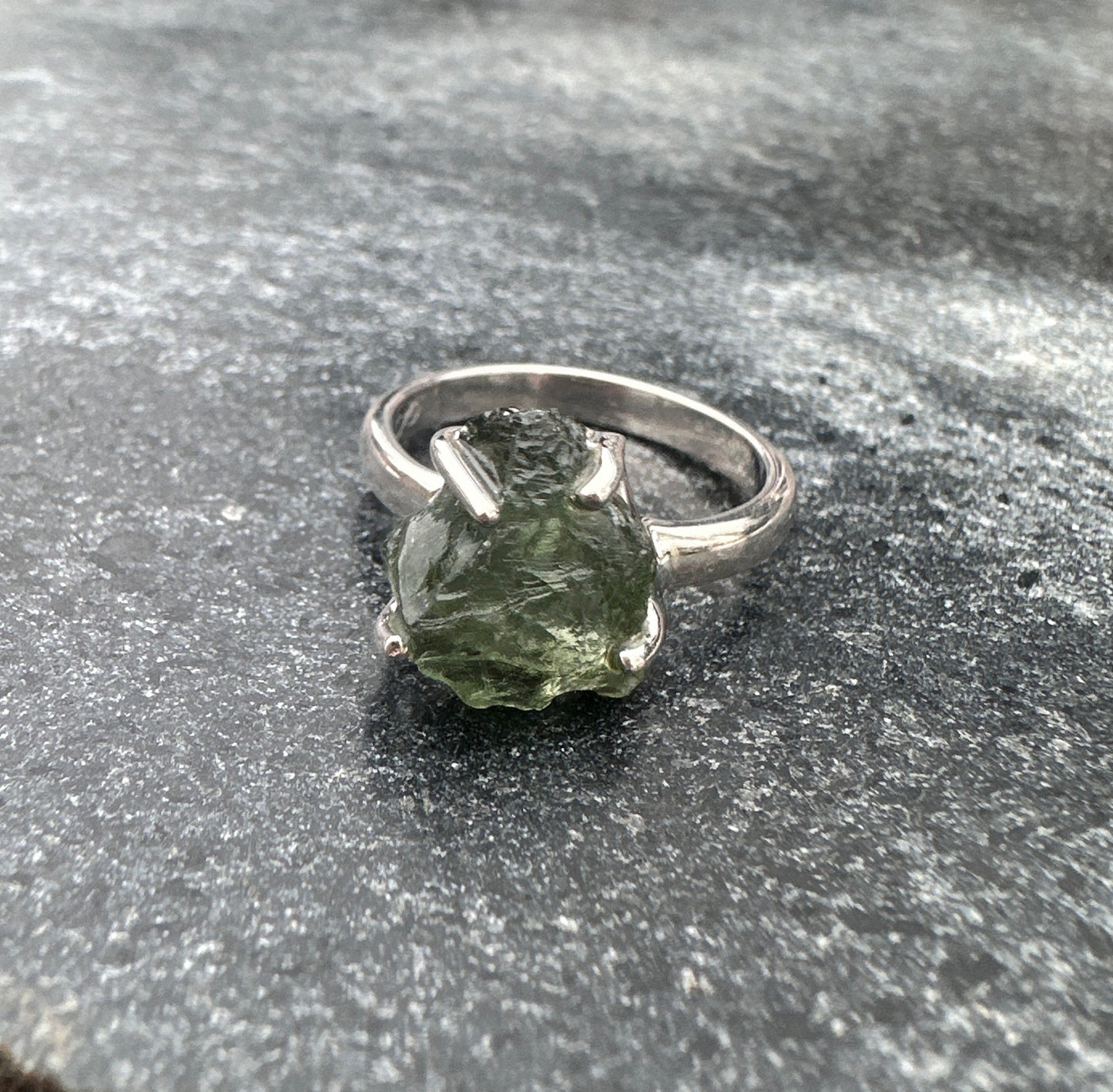 Moldavite Ring Sterling Silver (SIZE 7 or LETTER O ) | TRANSFORMATIVE TEKTITE