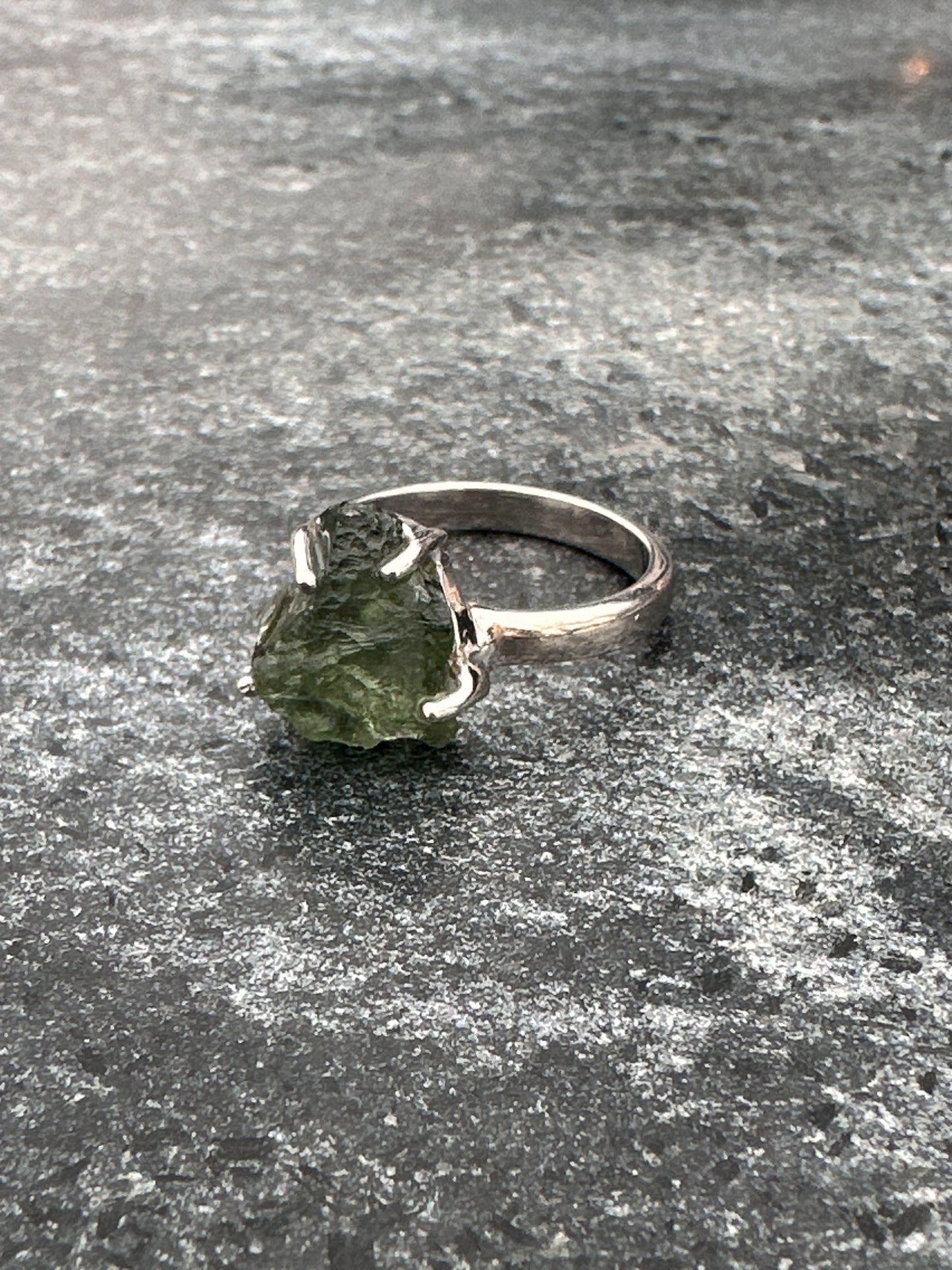 Moldavite Ring Sterling Silver (SIZE 7 or LETTER O ) | TRANSFORMATIVE TEKTITE