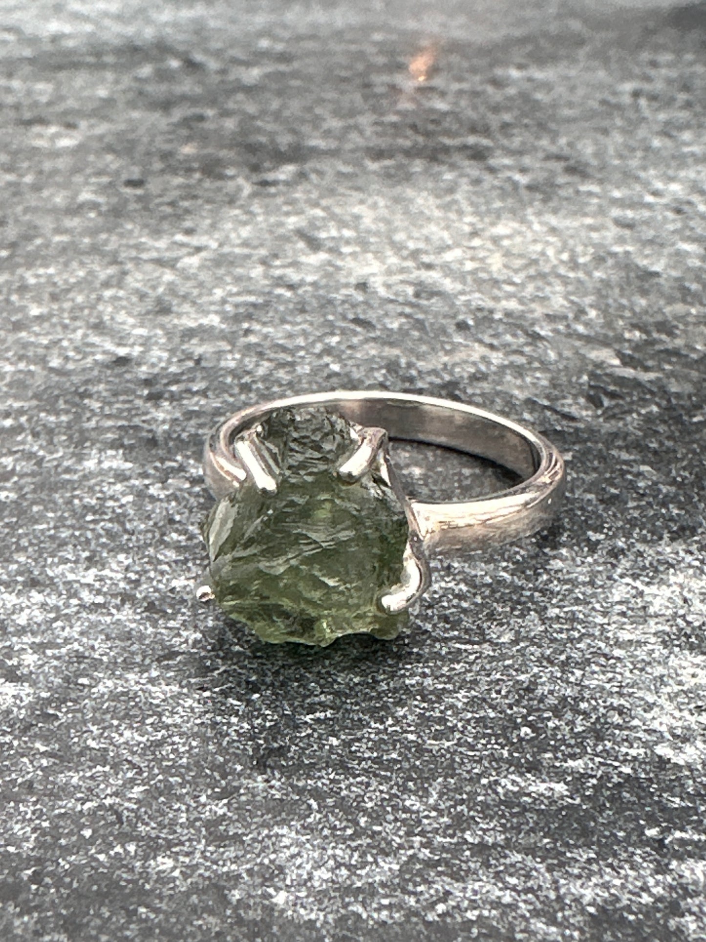 Moldavite Ring Sterling Silver (SIZE 7 or LETTER O ) | TRANSFORMATIVE TEKTITE